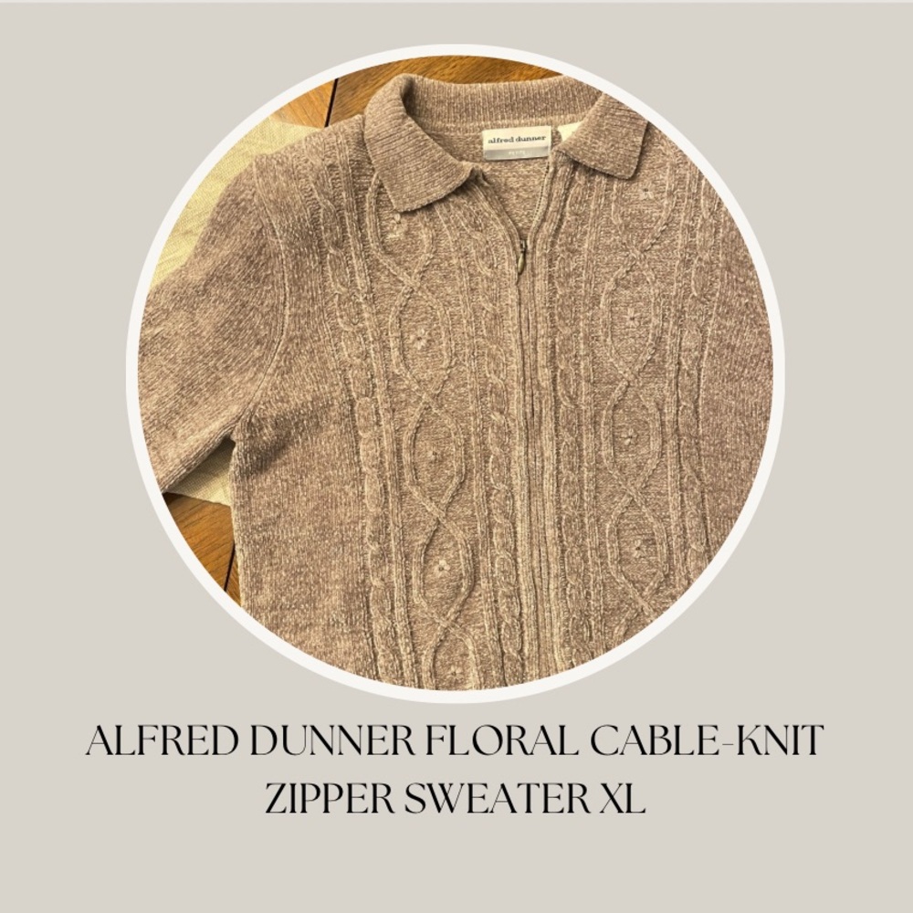 ALFRED DUNNER FLORAL CABLE-KNIT 
ZIPPER SWEATER XL